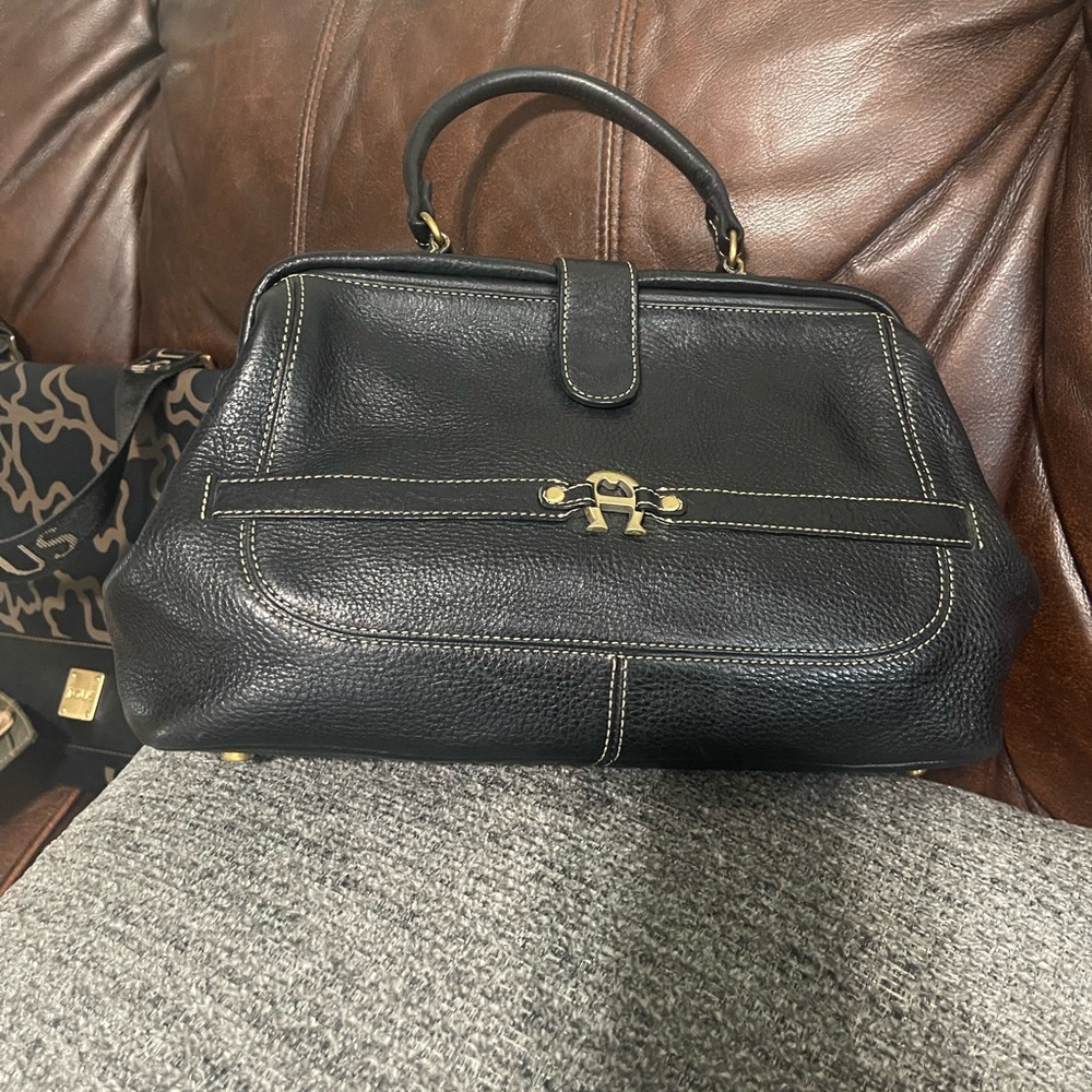 Etienne Aigner Classic Black Leather Satchel